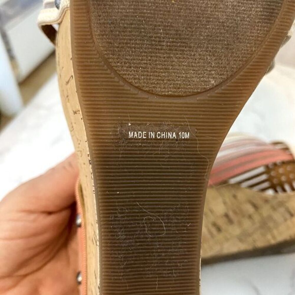 2/$30 Lucky Brand Wedge Sandals Women Sz 10M‎ Pink Cork Platform Summer - Picture 13 of 15